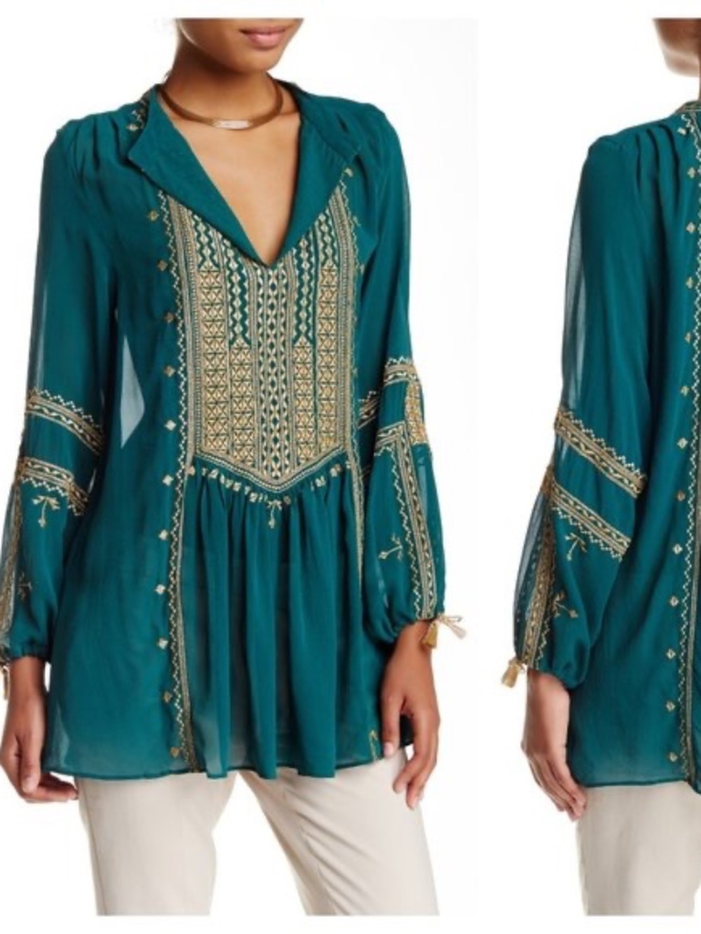 CALYPSO ST BARTH ZANDY EMBROIDERED SILK TOP, SMALL